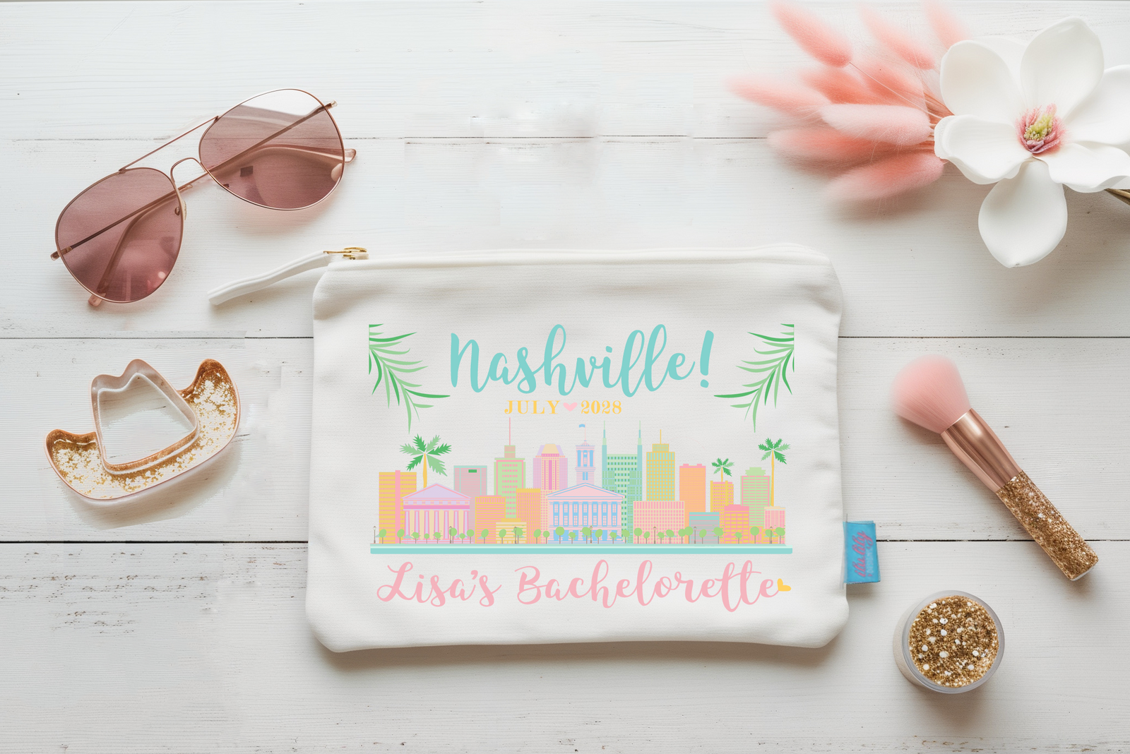 Nashville Personalized Canvas Makeup Bag for Bachelorette Parties by Ilu.Lily