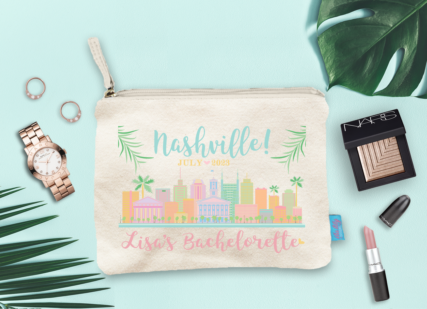 Bachelorette Party Nashville Makeup Bag | Personalized Cosmetic Bag | Nashville Skyline