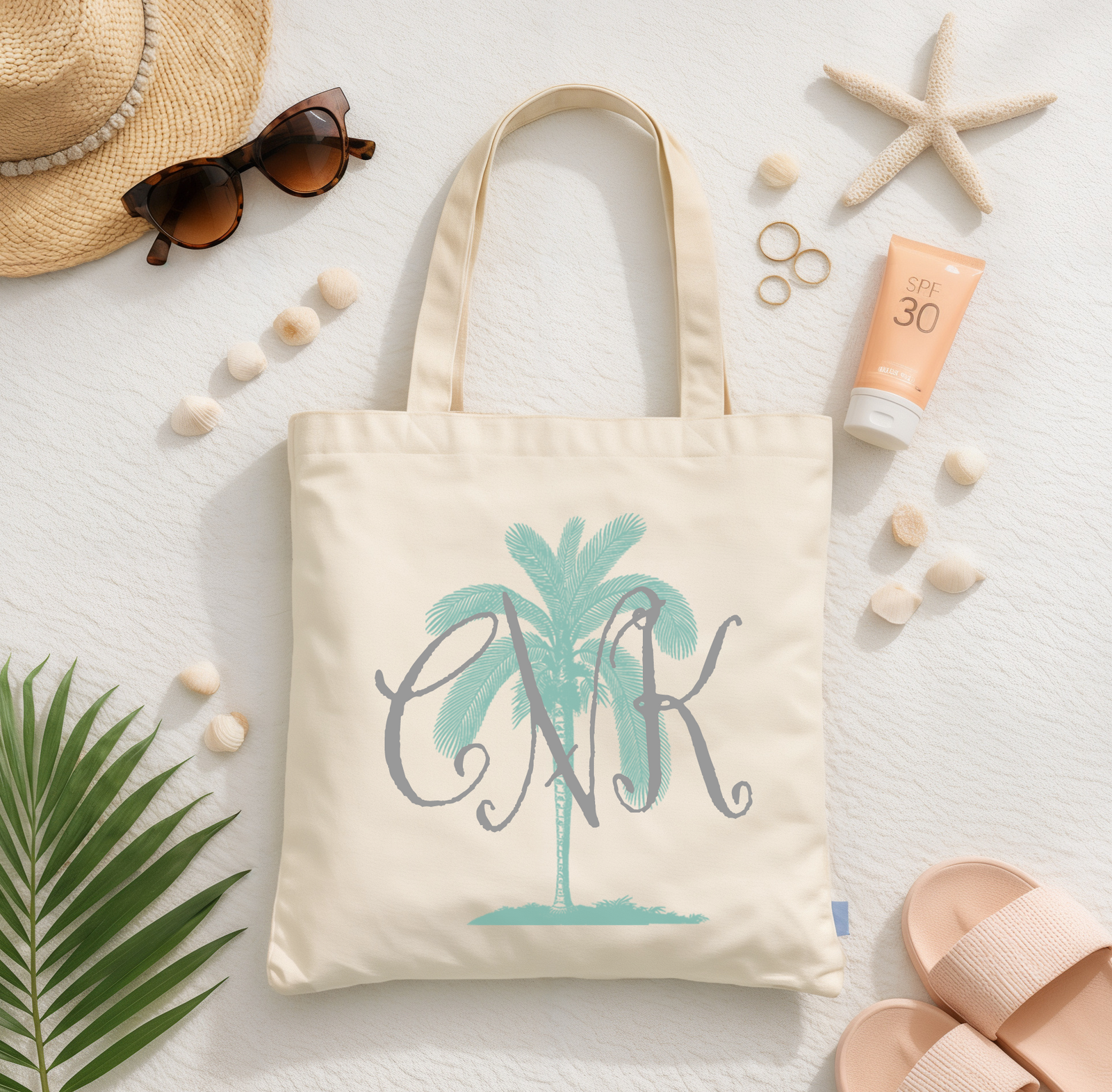 Wedding Party Tote Bag | Monogram Palm Tree