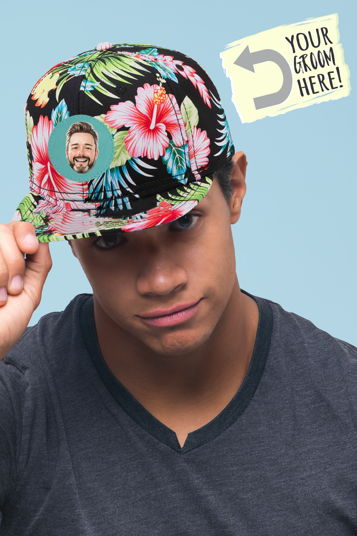 Floral Bachelor Party Trucker Hat | Custom Caricature Bachelor Party Hats with AI Photo