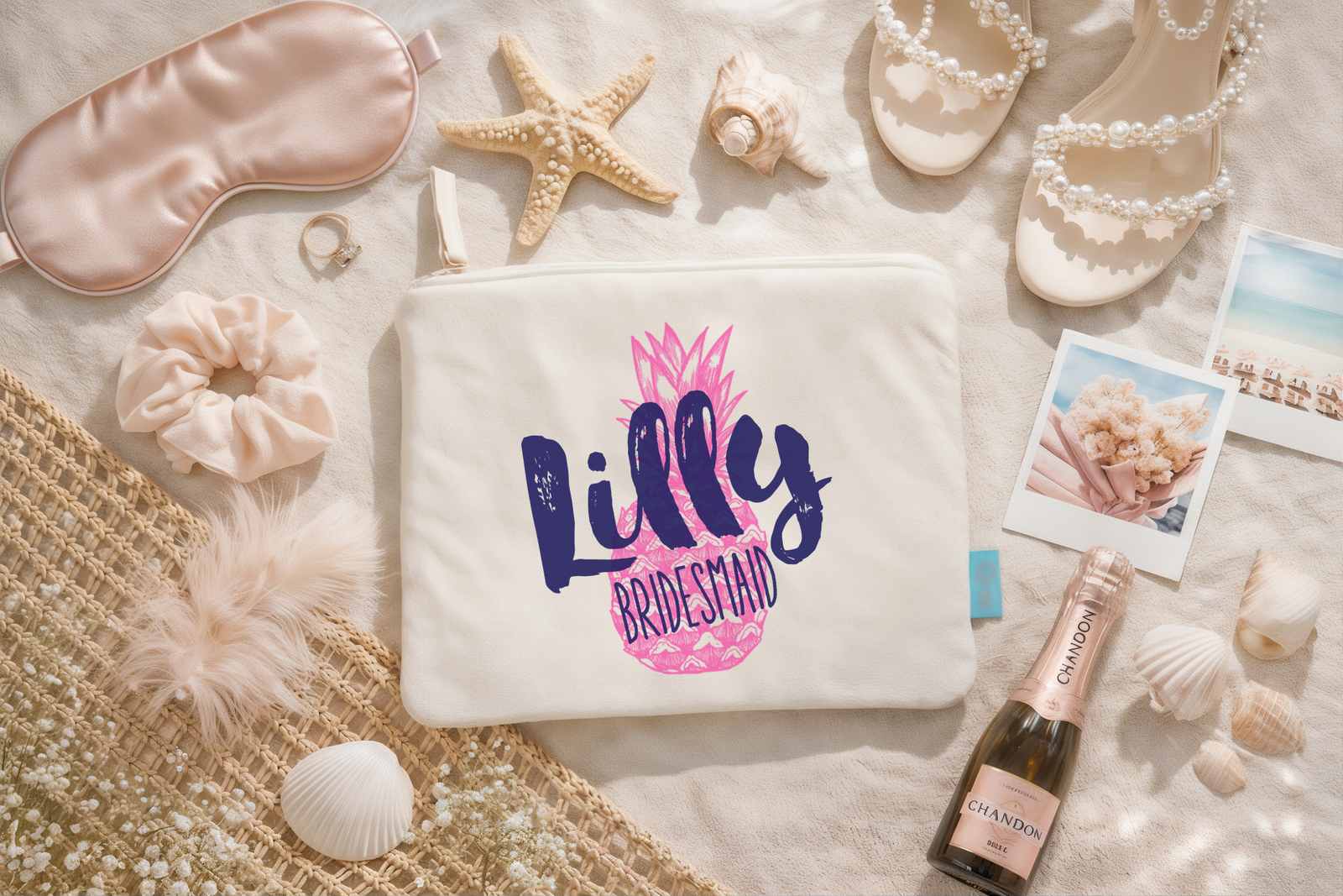 Pineapple Personalized Canvas Makeup Bag for Brides by Ilu.Lily