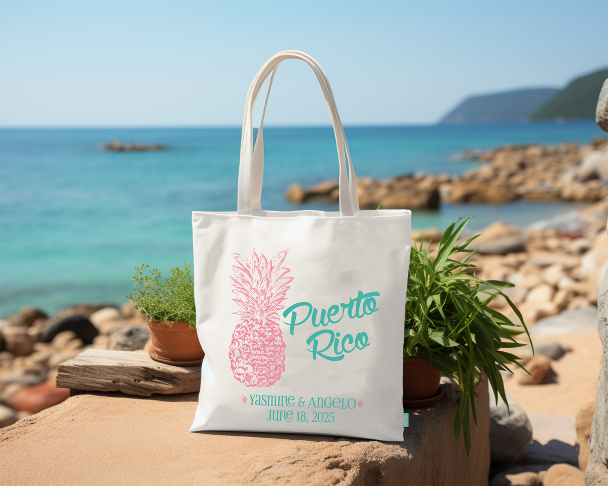 Destination Wedding Tote Bag | Puerto Rico Wedding Favor | Pineapple