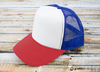 Custom Red + Blue Bachelor Party Trucker Hat | Custom Bachelor Party Hats with Photo