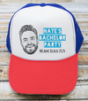 Custom Red + Blue Bachelor Party Trucker Hat | Custom Bachelor Party Hats with Photo