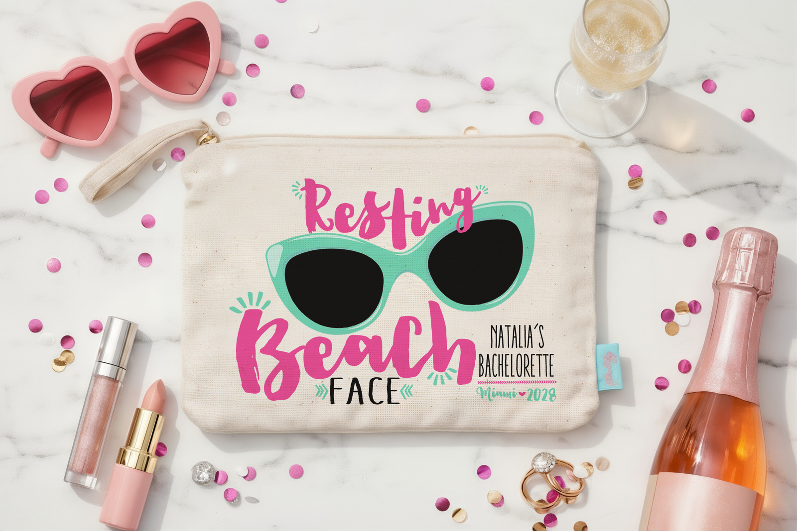 Beach Personalized Canvas Makeup Bag for Bachelorette Parties by Ilu.Lily