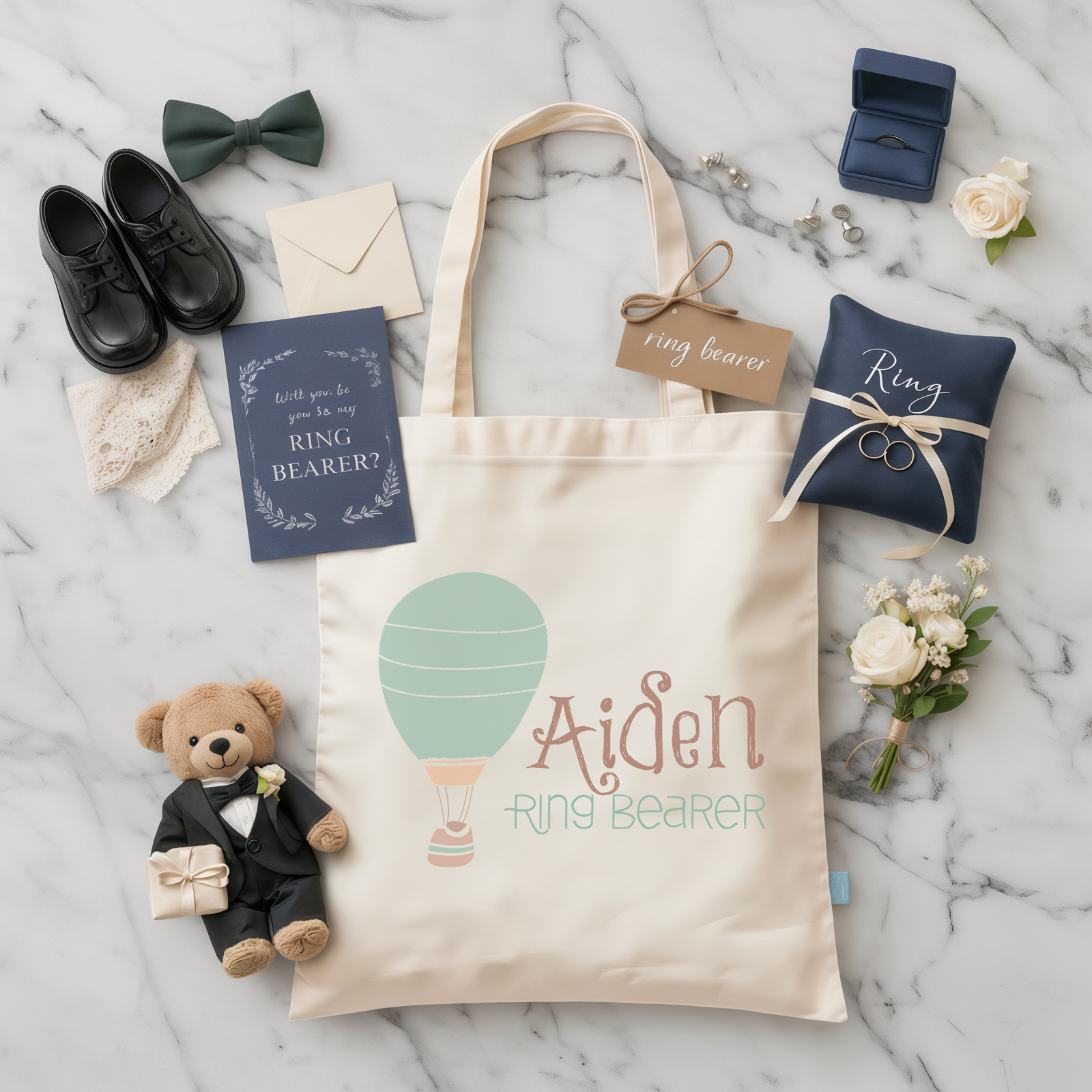 Ring Bearer Tote Bag | Gift for Wedding Party | Hot Air Balloon