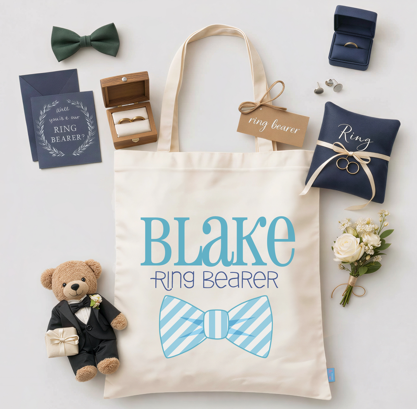 Ring Bearer Tote Bag | Wedding Party Favors | Ring Bearer Bow Tie