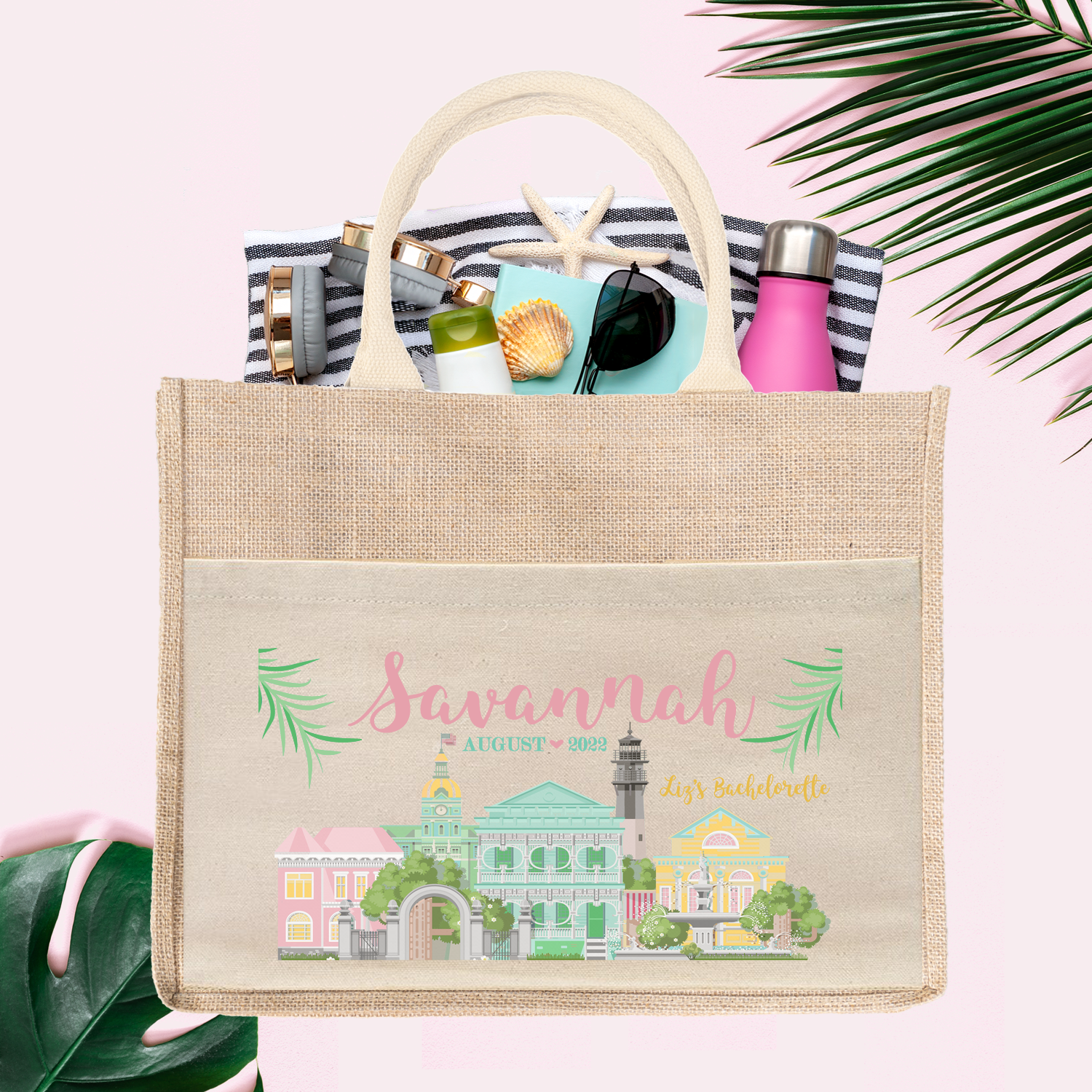 Savannah Georgia Bachelorette Party Bag | Bachelorette Party Burlap Jute Tote Bag Favor