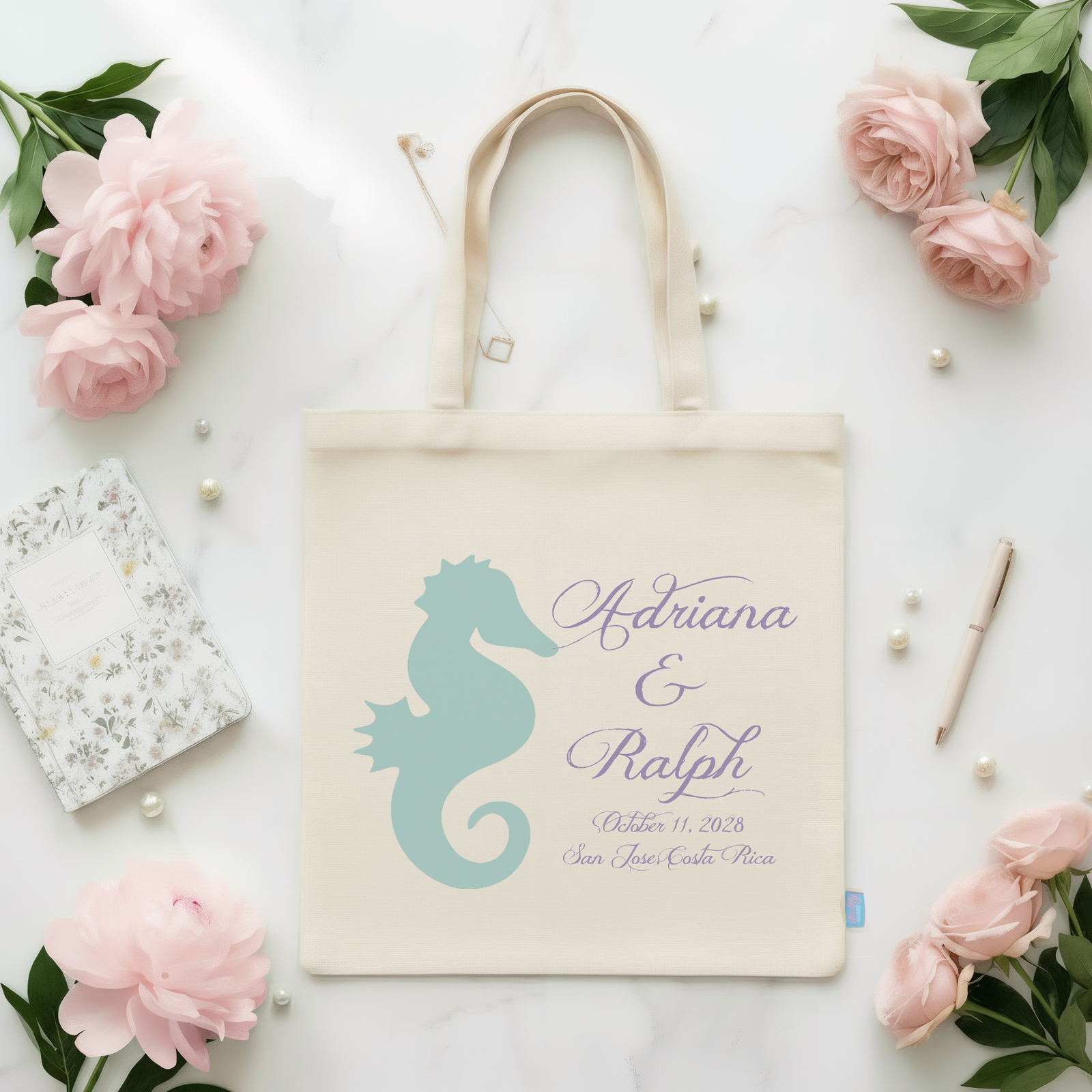 Destination Wedding Tote Bag | Wedding Welcome Bag | Personalized Seahorse