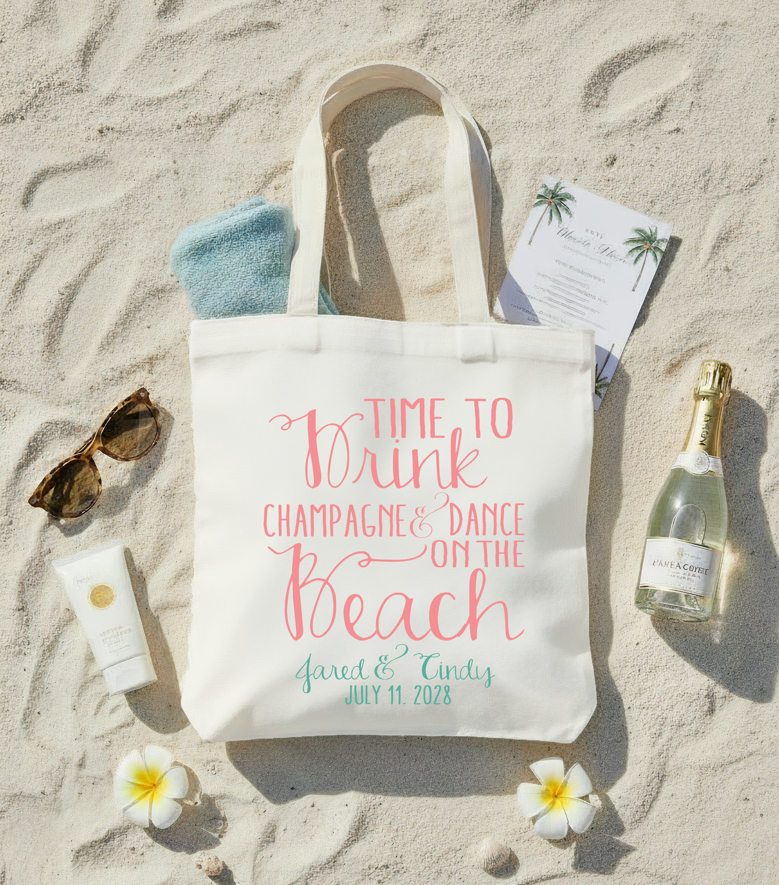 Bachelorette Party Tote Bags | Time to Drink Champagne and Dance on the Beach