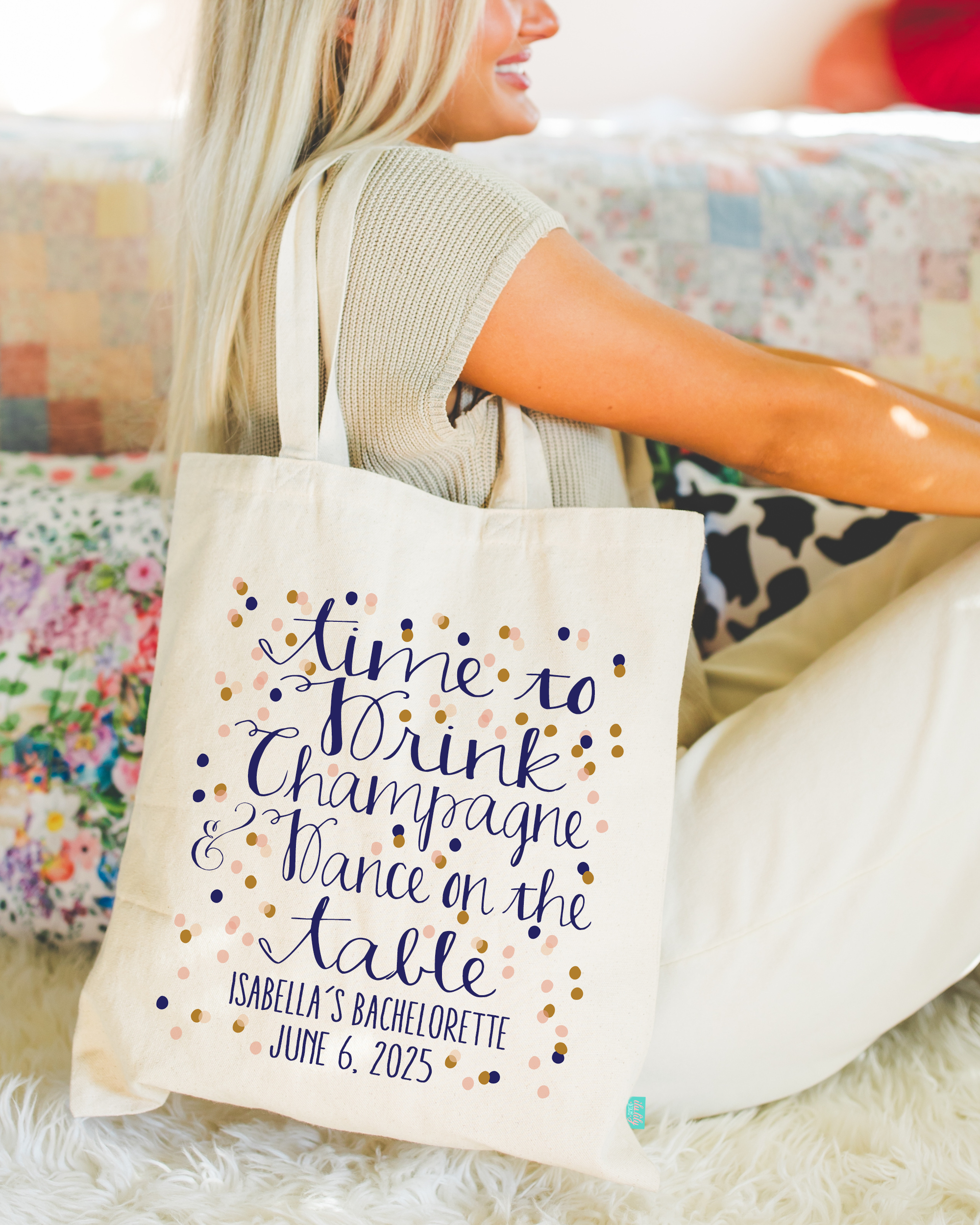 Bachelorette Party Tote Bag | Wedding Party Favor | Time to Drink Champagne Confetti