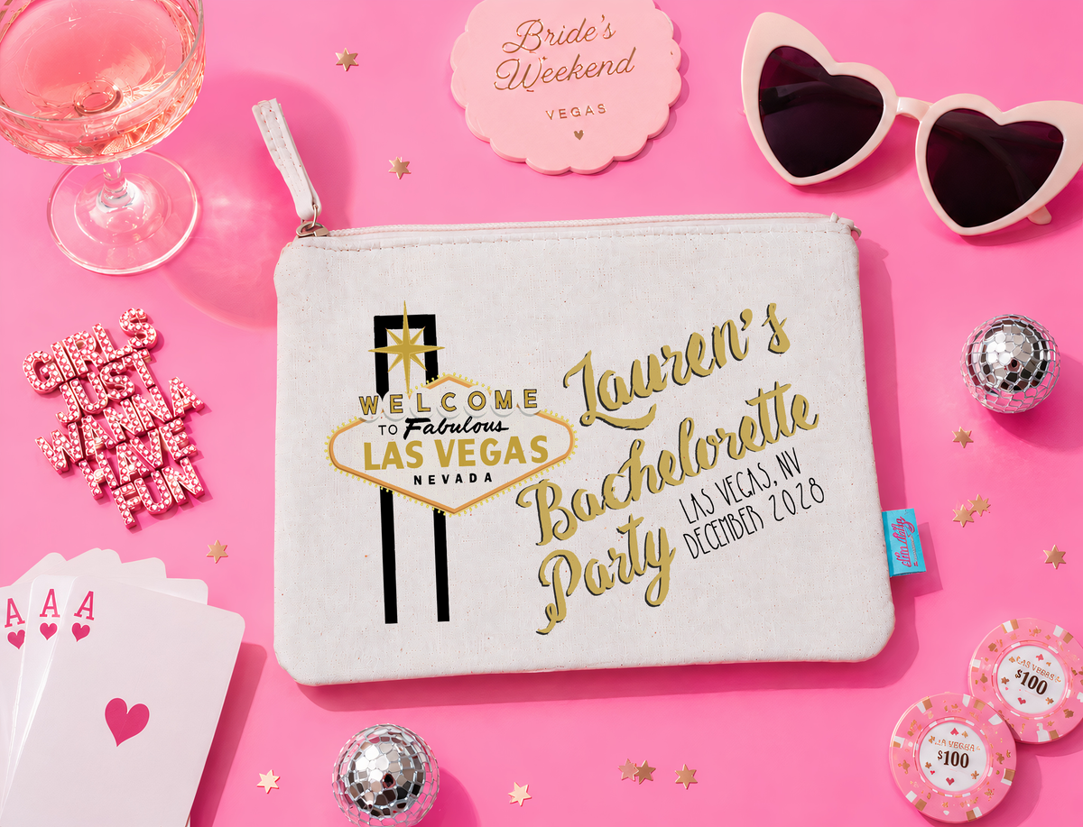 Vegas Personalized Canvas Makeup Bag for Bachelorette Parties by Ilu.Lily