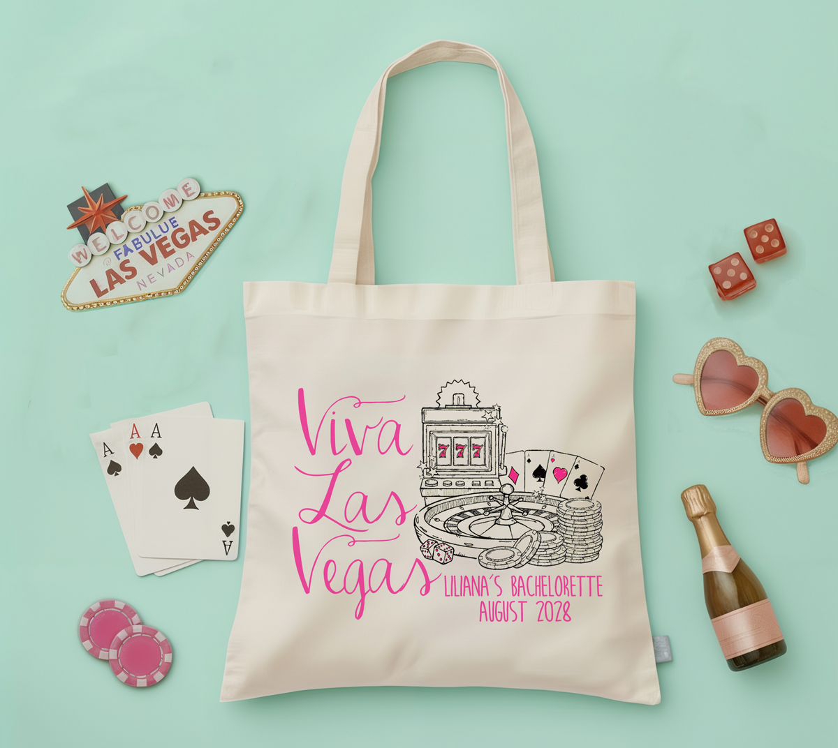 Vegas Personalized Canvas Tote Bag for Bachelorette Parties by Ilu.Lily