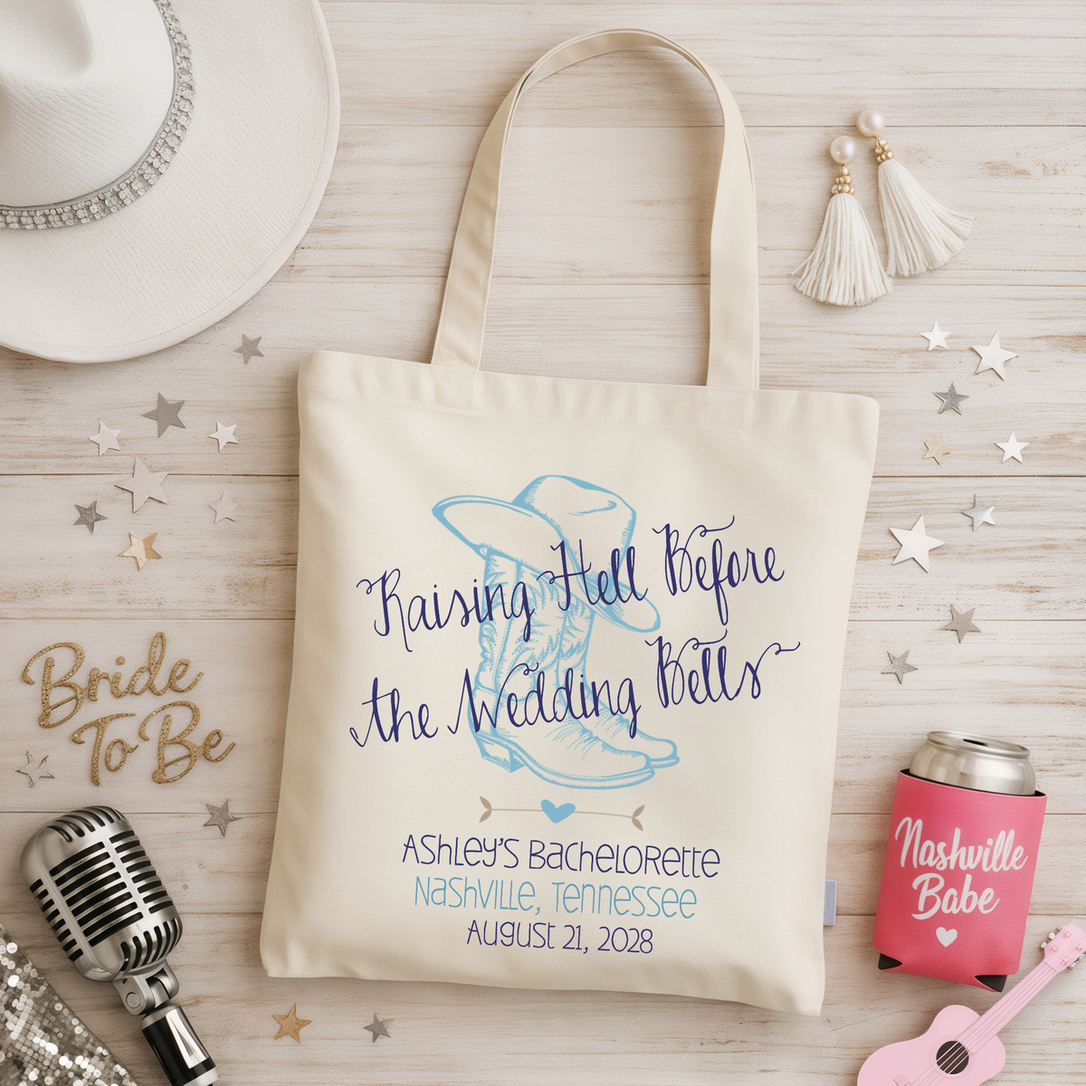 Bachelorette Party Tote Bags | Personalized Bachelorette Tote Bag | Raising Hell Before the Wedding Bells