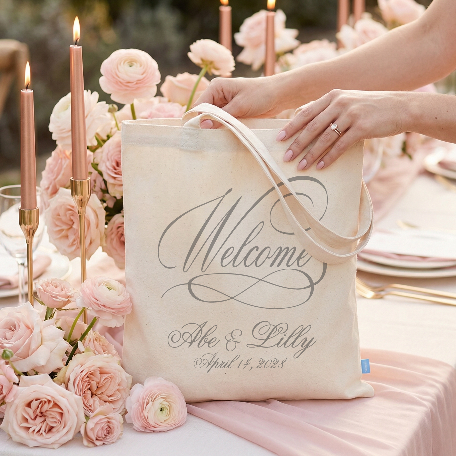 Personalized Canvas Tote Bag for Weddings by Ilu.Lily