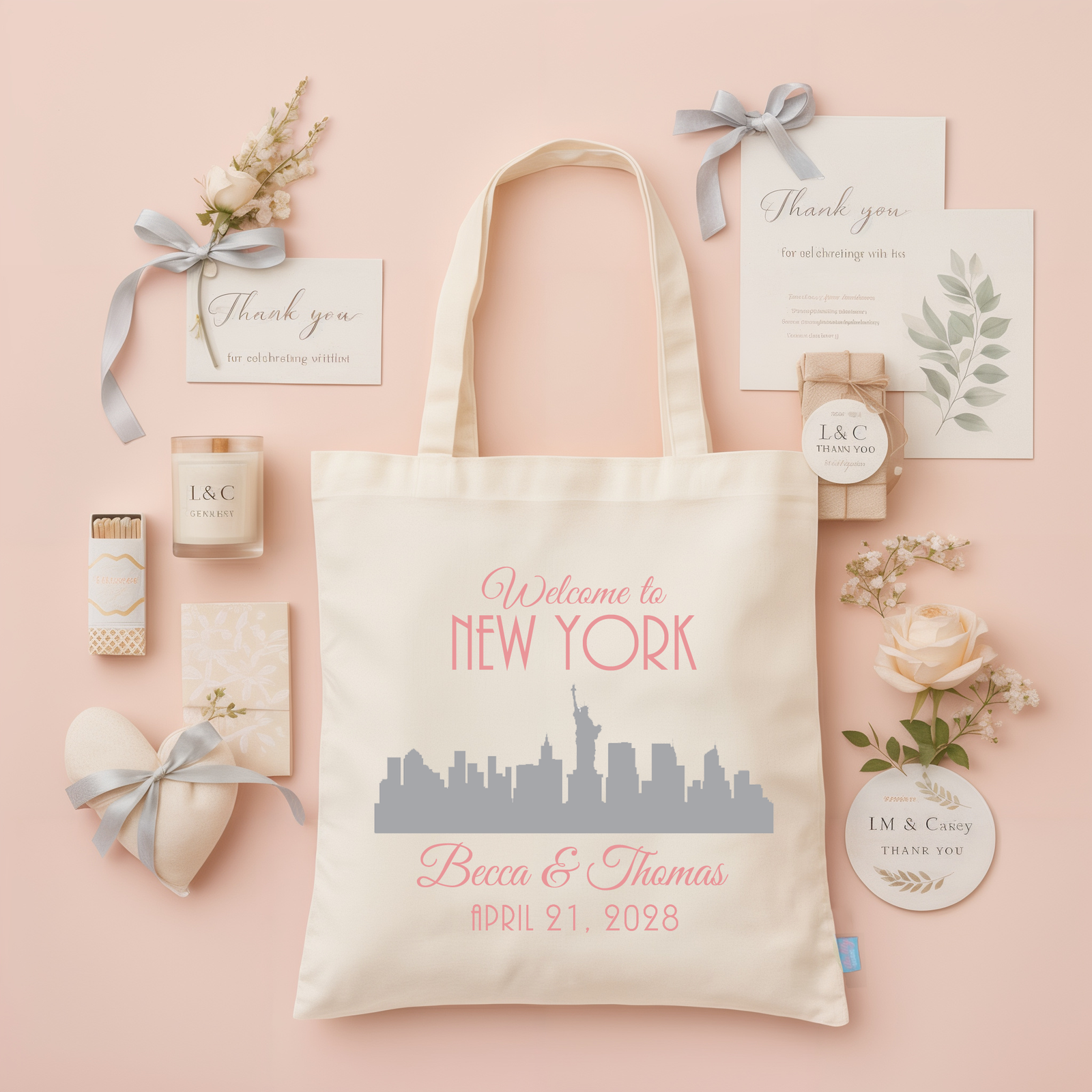 Personalized Canvas Tote Bag for Weddings by Ilu.Lily