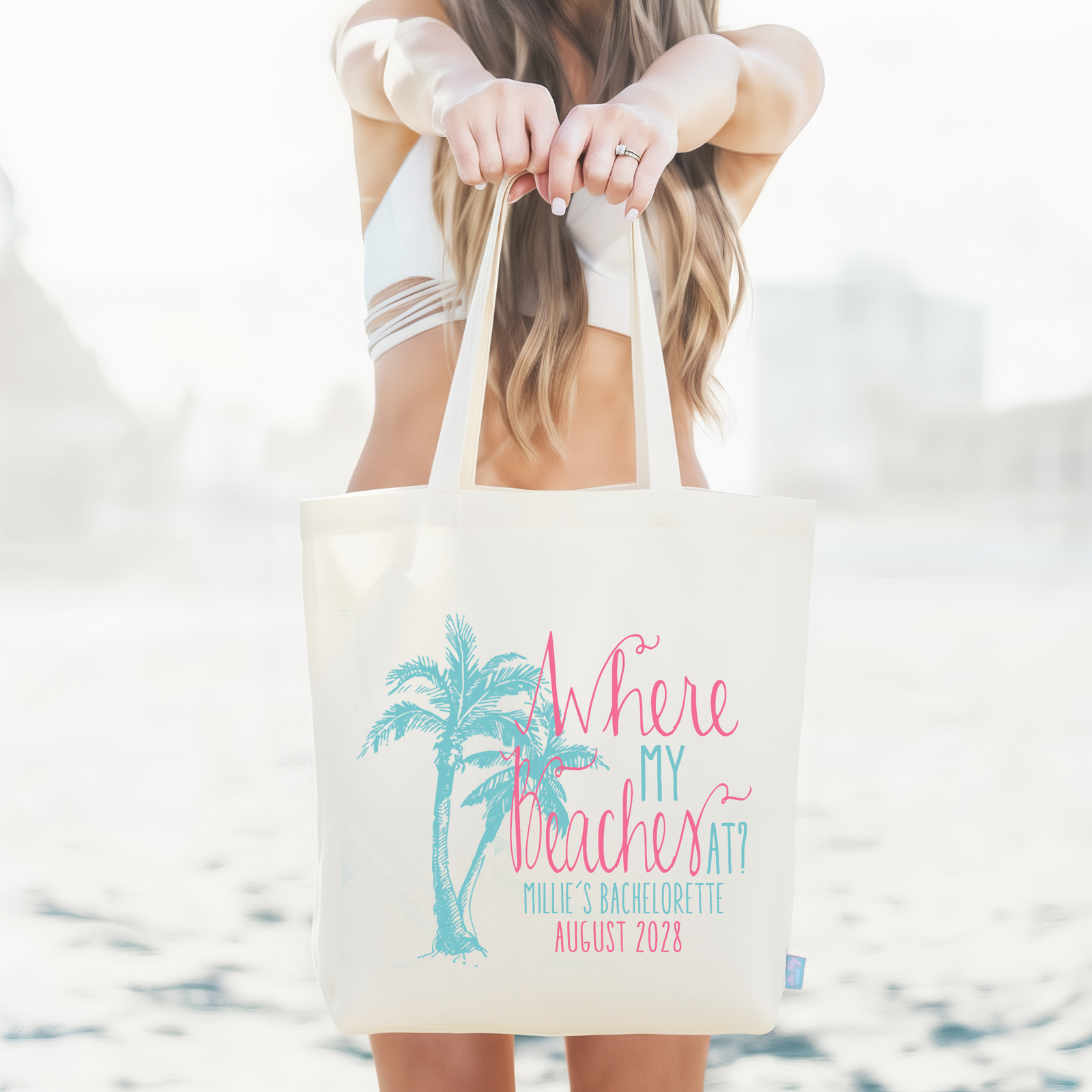Beach Personalized Canvas Tote Bag for Bachelorette Parties by Ilu.Lily
