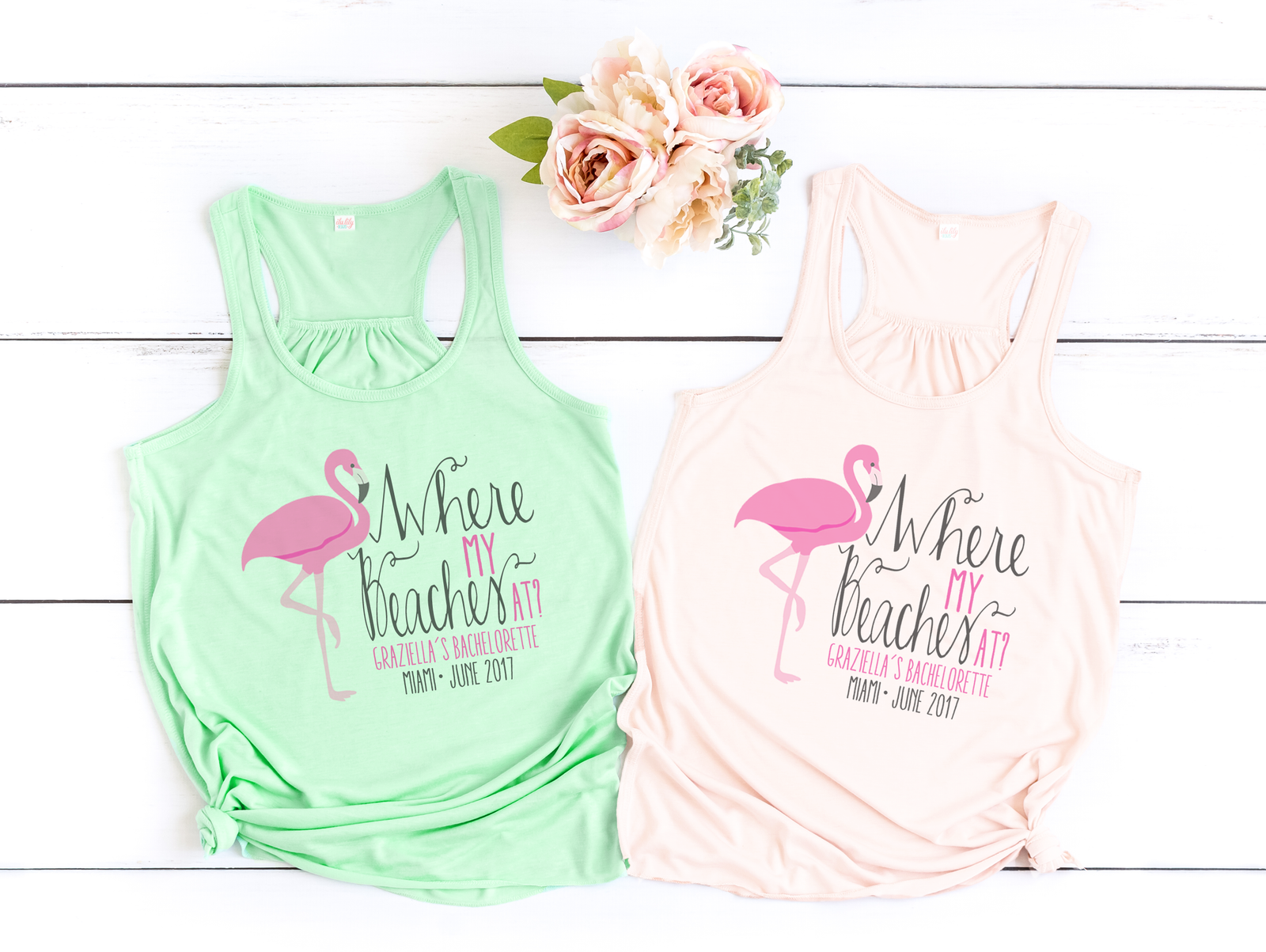 Bachelorette Party Racerback Tank Top | Flamingo Bachelorette | Flamingo Where My Beaches At?