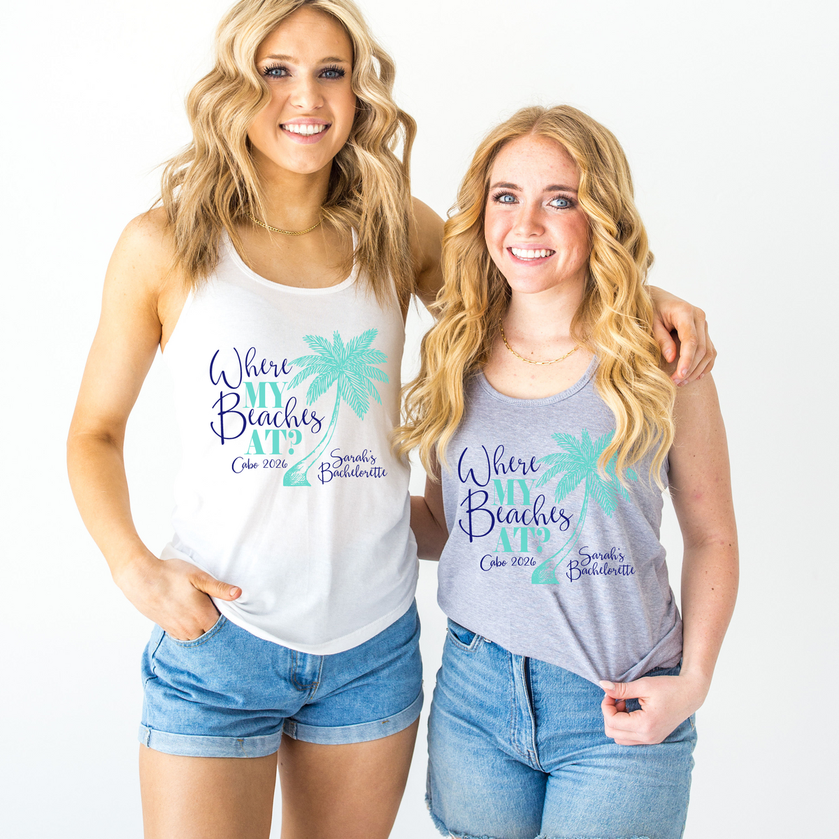 Bachelorette Party Racerback Tank Top | Matching Bachelorette Shirts | Palm Tree Where My Beaches At?