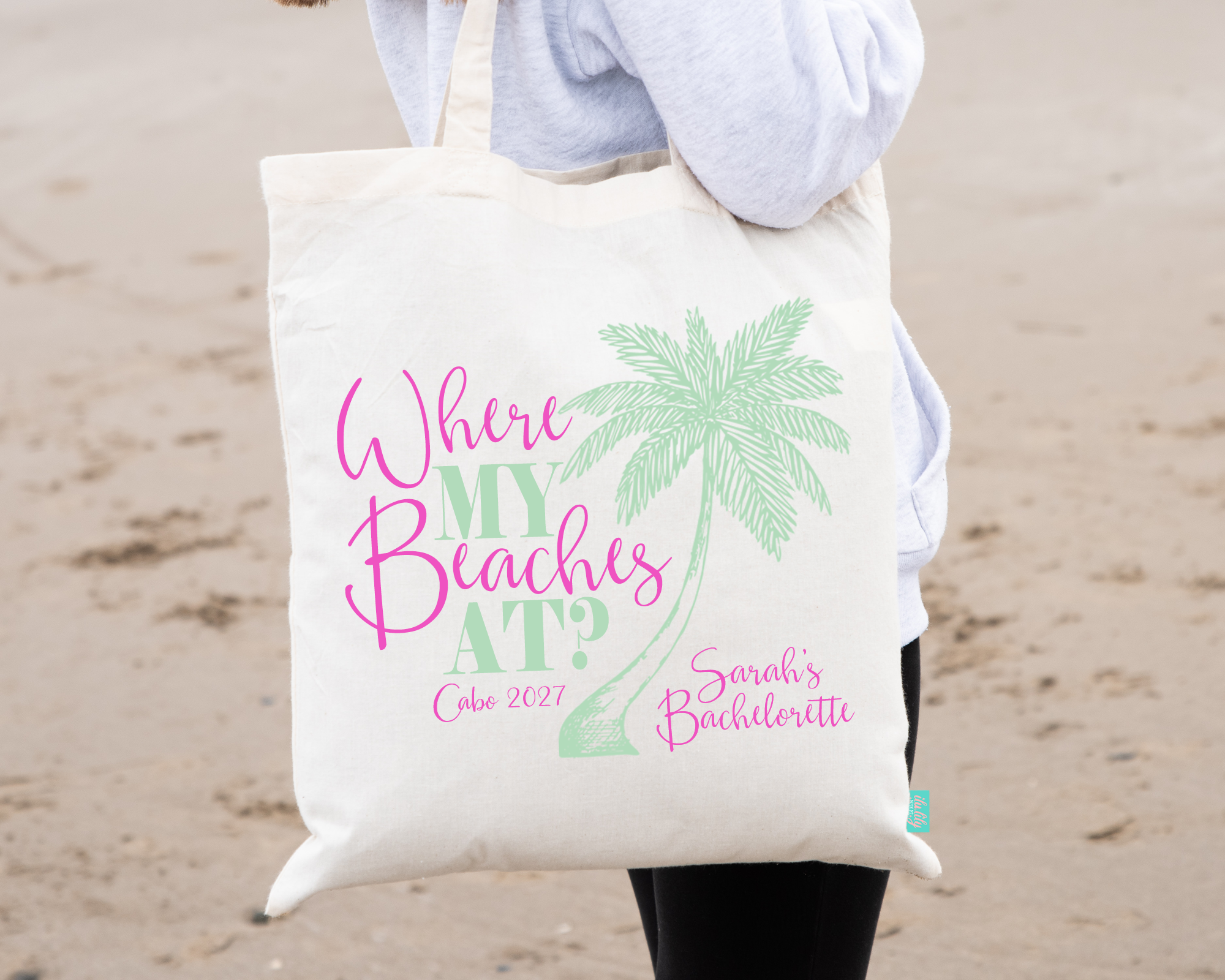 Bachelorette Party Personalized Tote Bag | Palm Tree Where My Beaches At?