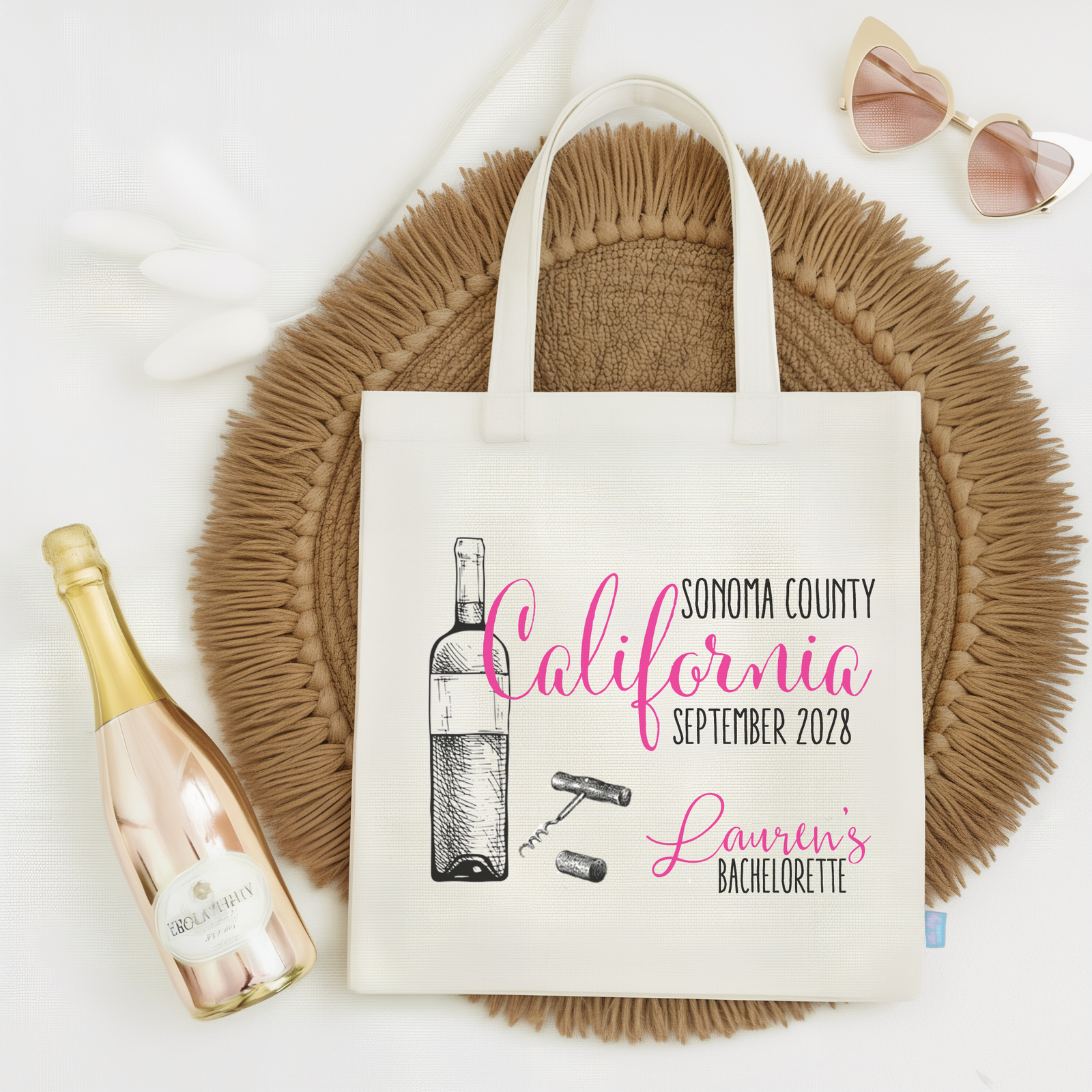 Wine Country Personalized Canvas Tote Bag for Bachelorette Parties by Ilu.Lily