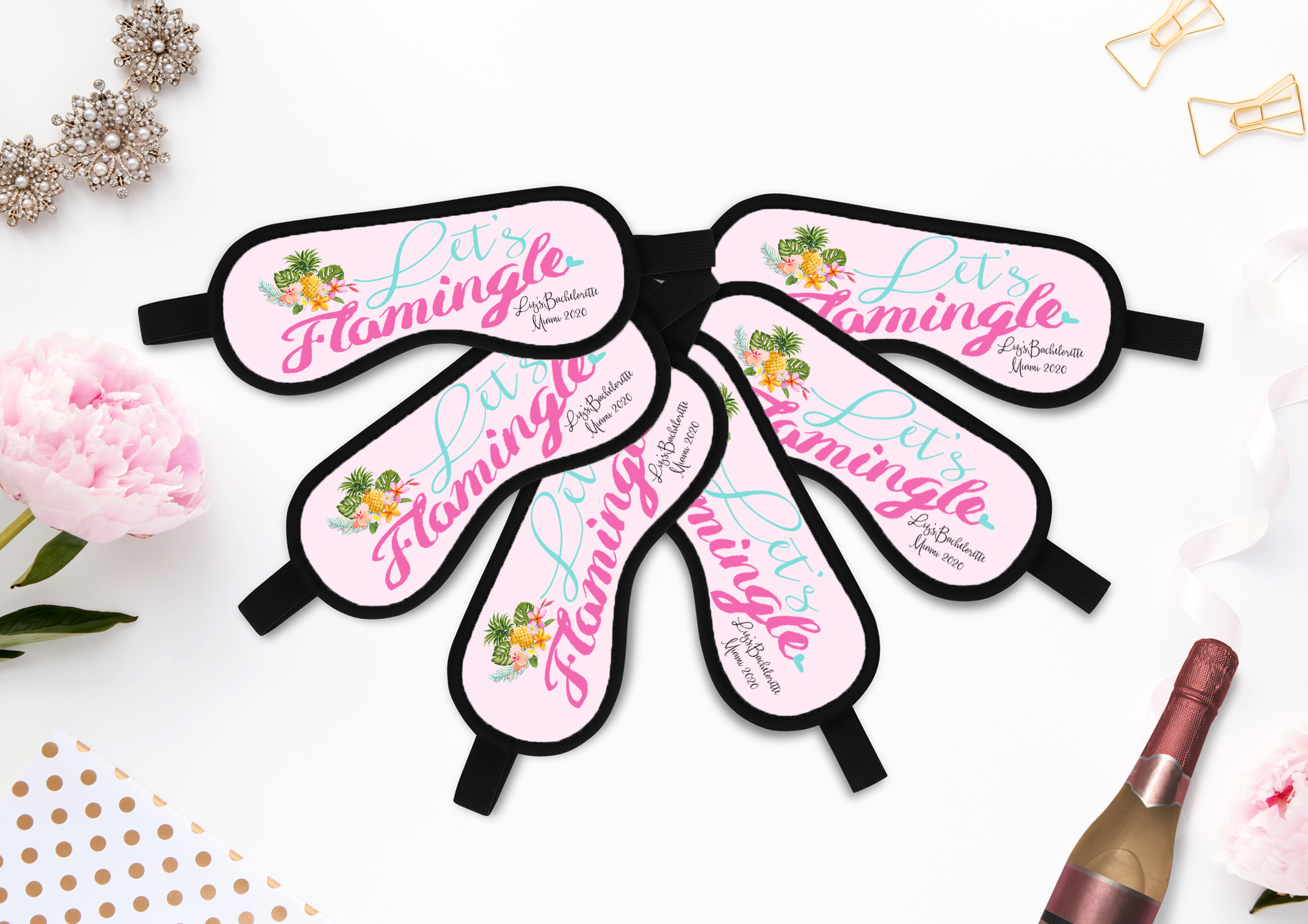 Bachelorette Party Sleep Mask Favors | Flamingo Theme Bachelorette | Let's Flamingle