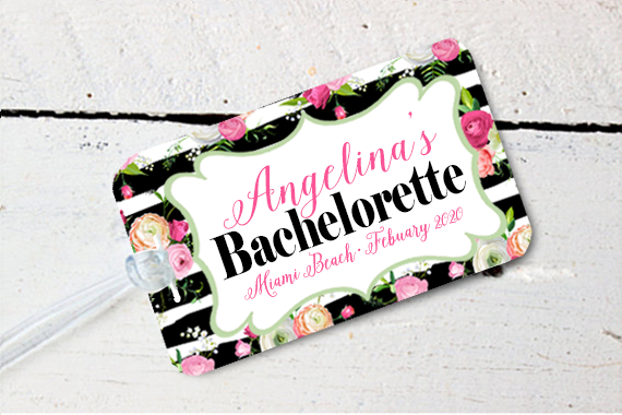 Destination Bachelorette Luggage Tag Favor | Personalized Luggage Tags | Striped Floral