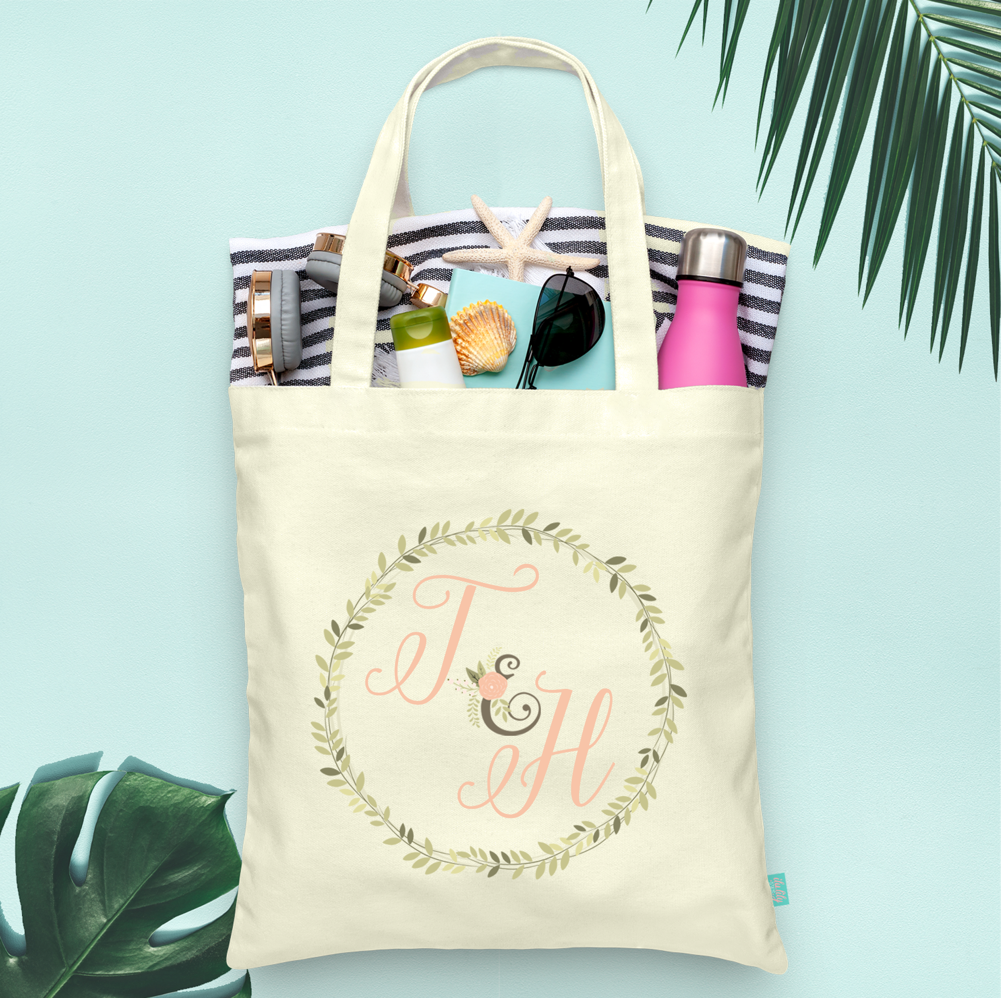 Wedding Welcome Tote Bag  Floral Couple Initials - ilulily designs