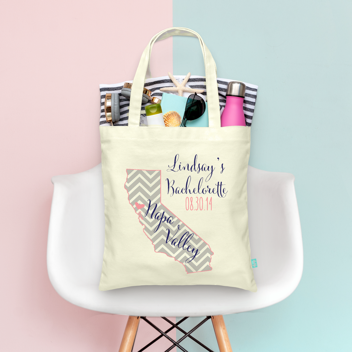 Bachelorette Party Tote Bags | Destination Personalized Tote Bag | Chevron Map