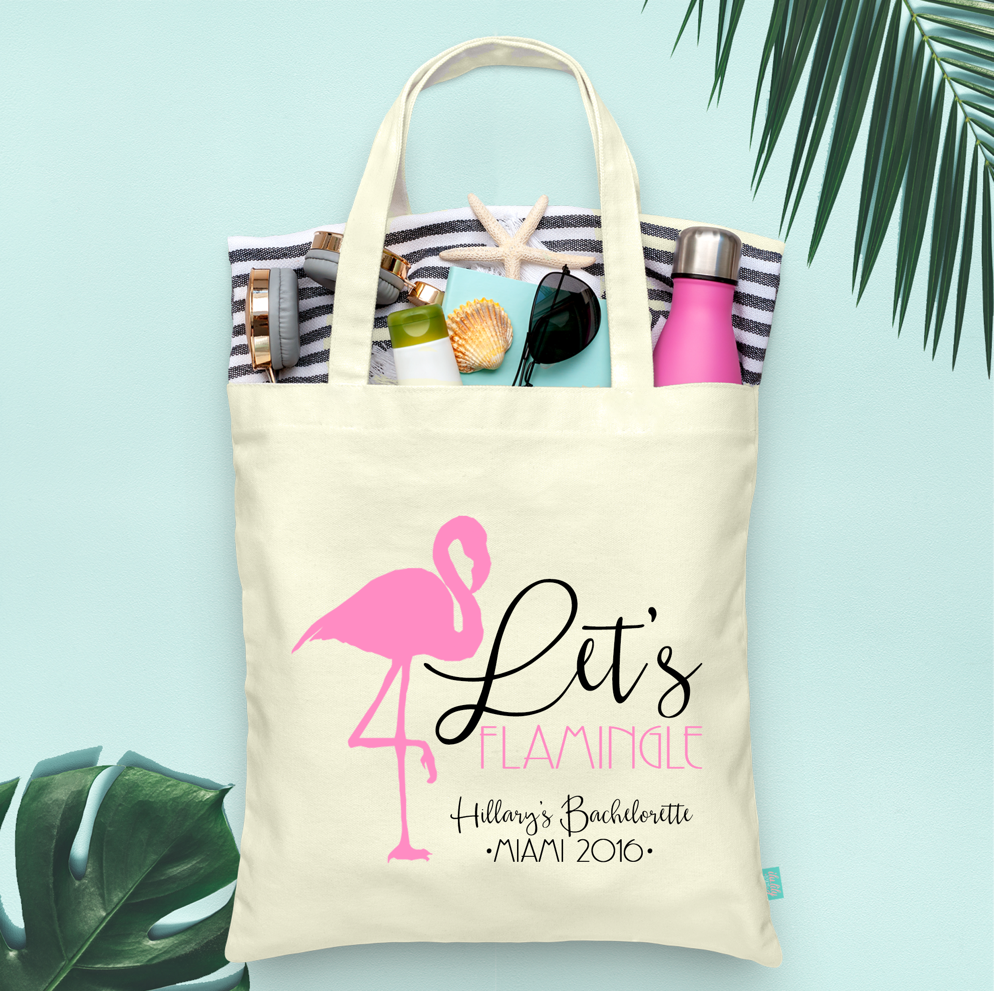 Bachelorette Party Tote Bag | Destination Bachelorette Party Favor | Let's Flamingle