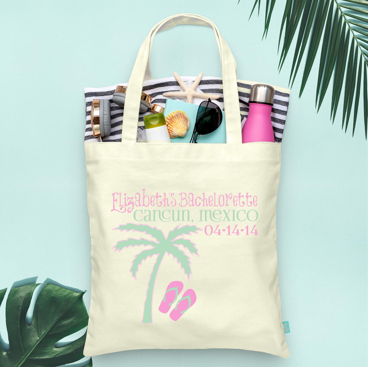 Bachelorette Party Personalized Tote Bag | Palm Tree and Flip Flops