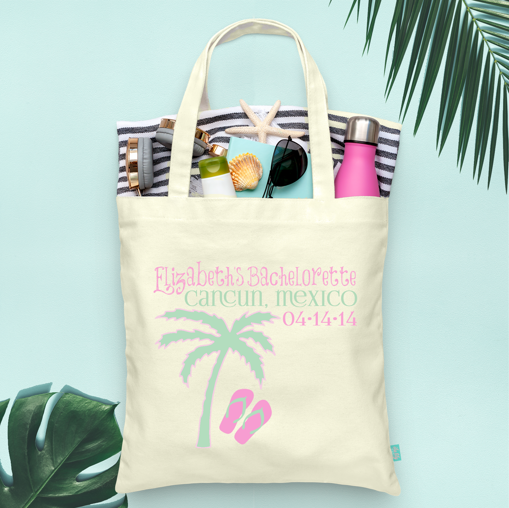 Bachelorette Party Personalized Tote Bag | Palm Tree and Flip Flops
