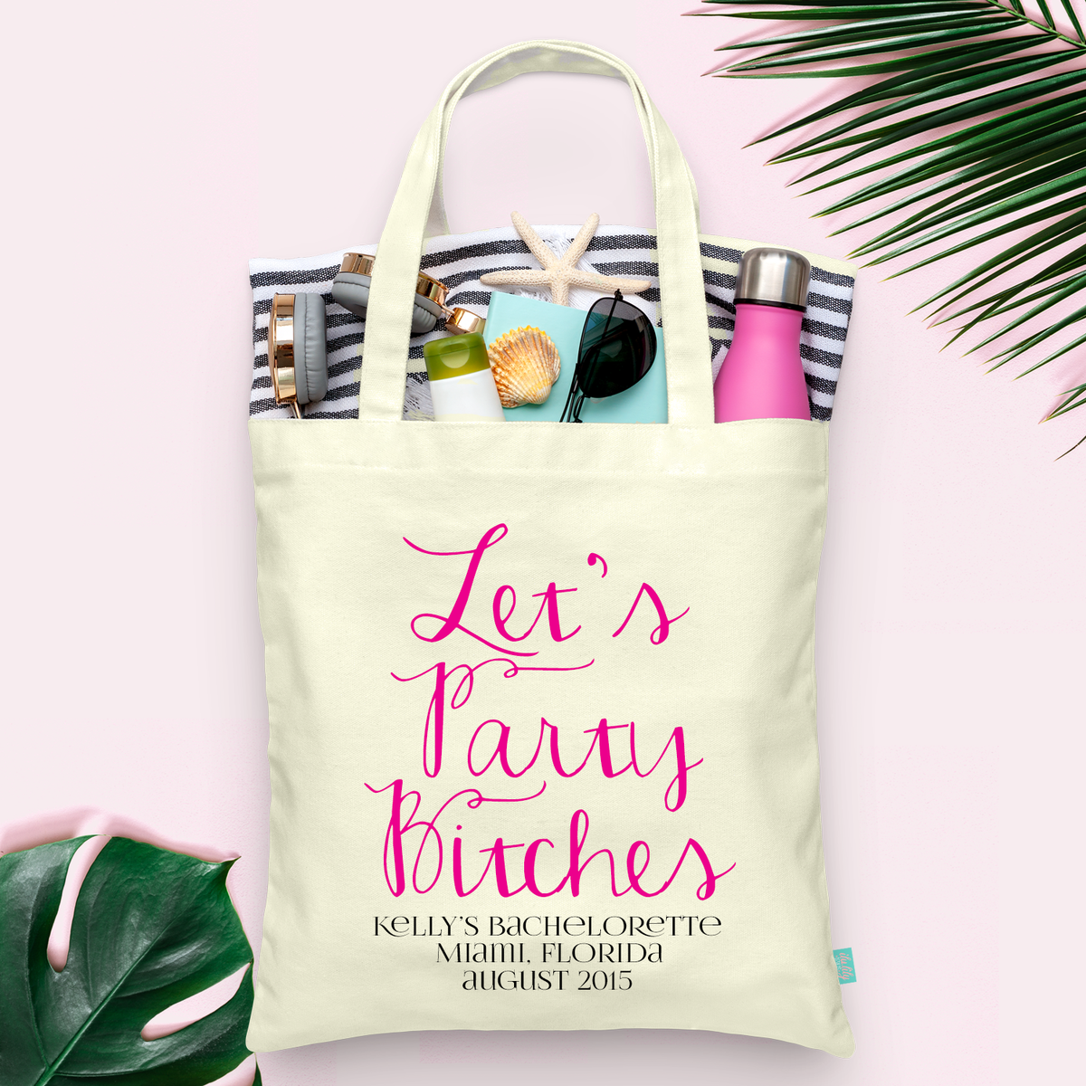 Bachelorette Party Tote Bag | Let&#39;s Party Pink Script