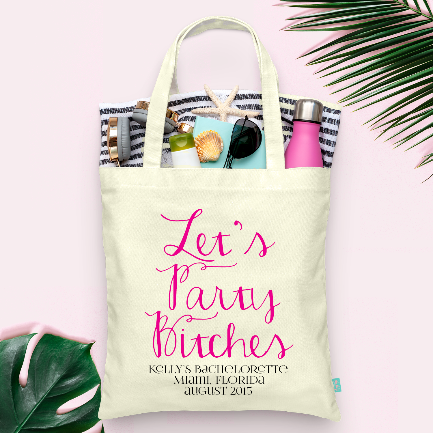 Bachelorette Party Tote Bag | Let's Party Pink Script