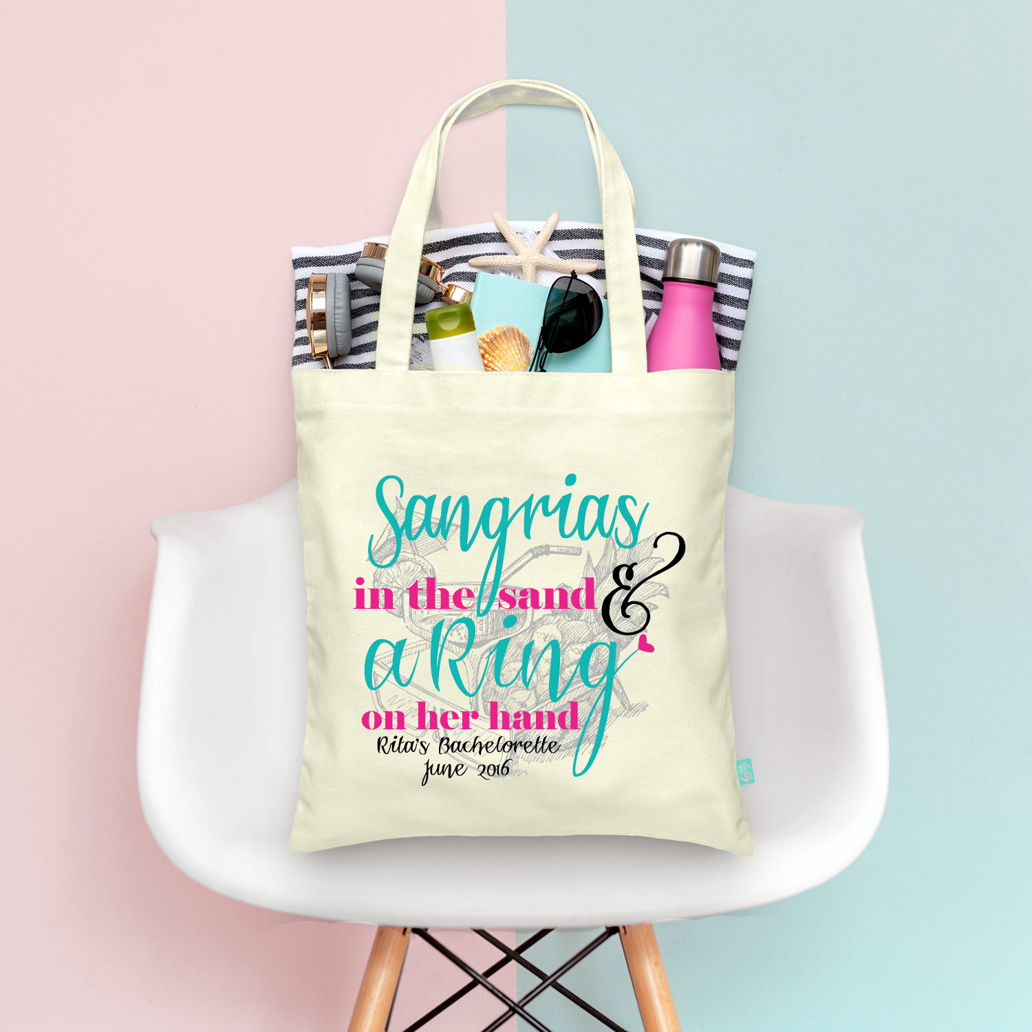 Bachelorette Party Tote Bag | Sangrias in the Sand & a Ring on her Hand