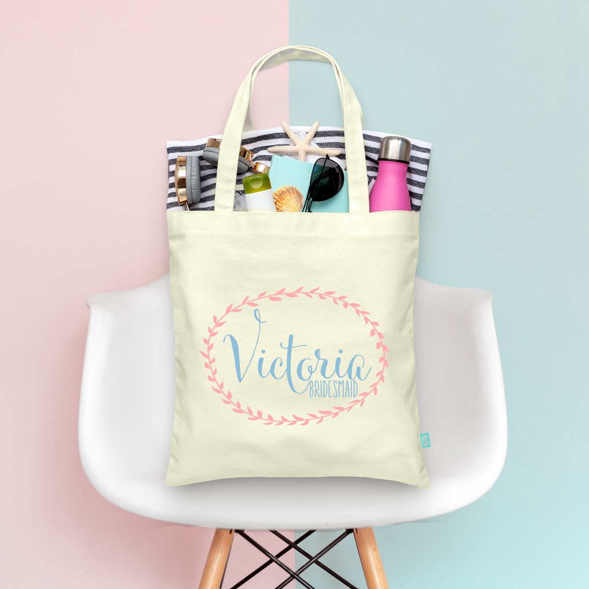 Bridesmaid Personalized Tote Bag | Name in Wreath