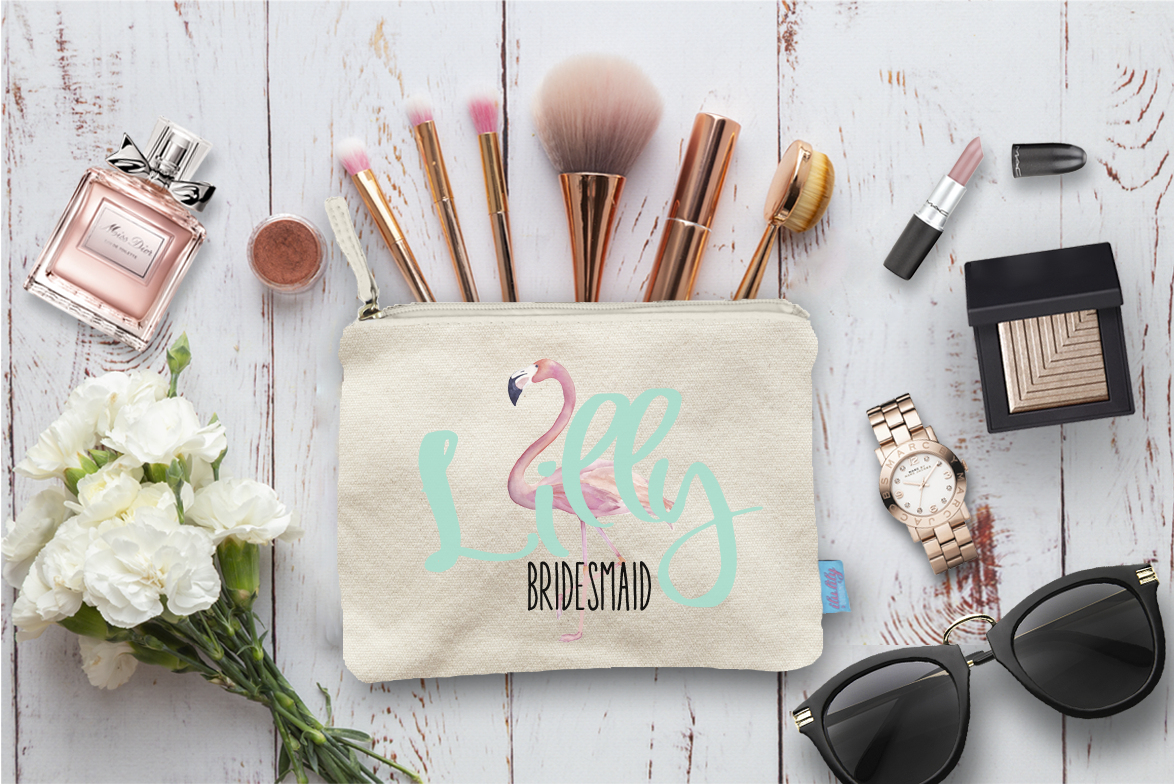 Bridal Party Cosmetic Bag | Gift for Bridesmaids | Flamingo Personalized