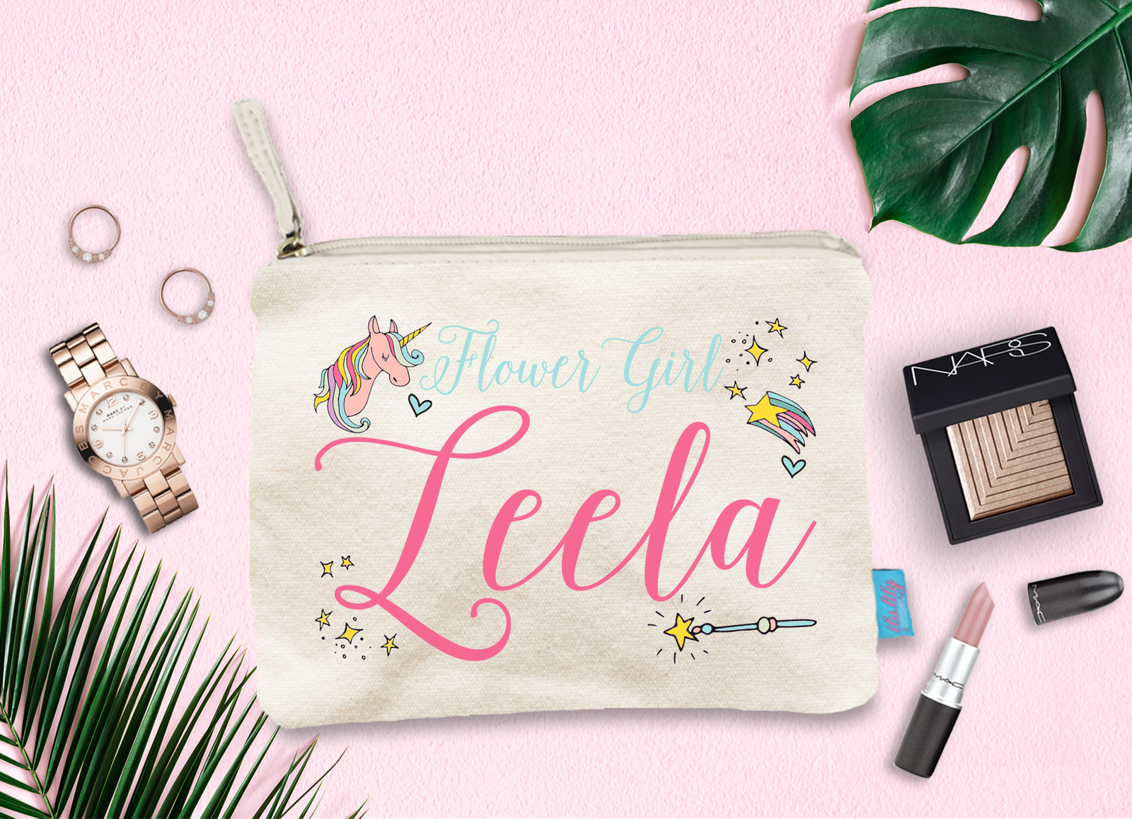 Flower Girl Personalized Makeup Bag | Magic Unicorn