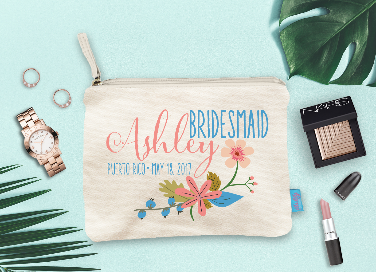 Bridal Party Cosmetic Bag | Floral Personalized Bridesmaid