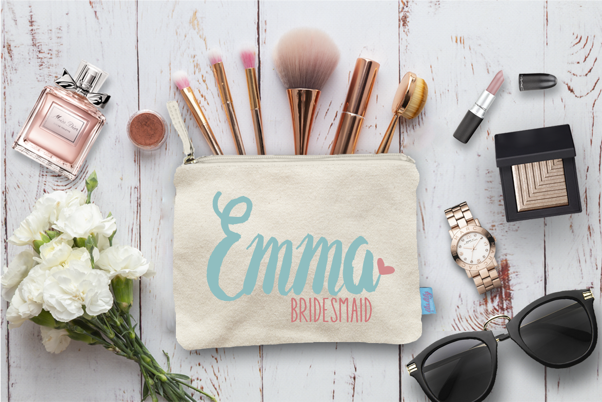 Bridal Party Makeup Bag | Personalized Name with Heart