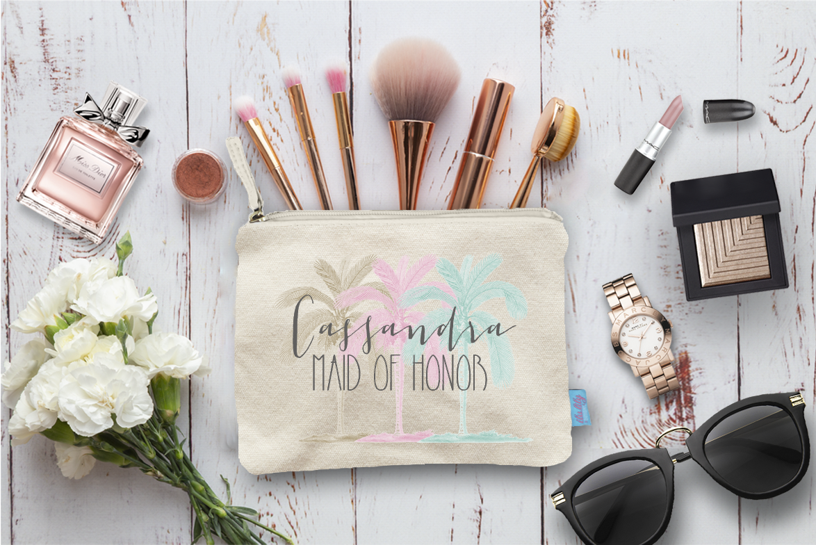 Destination Wedding Makeup Bag | Bridal Party Favor | Palm Trees