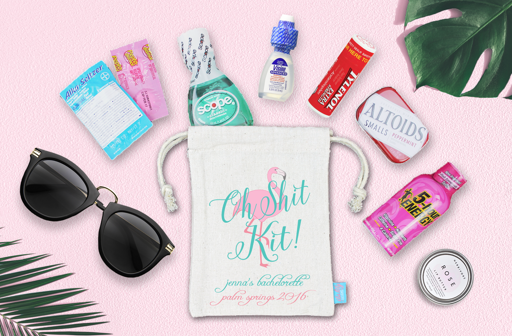 Bachelorette Party Palm Springs Hangover Kit | Flamingo Theme Bachelorette | Oh Shit Kit