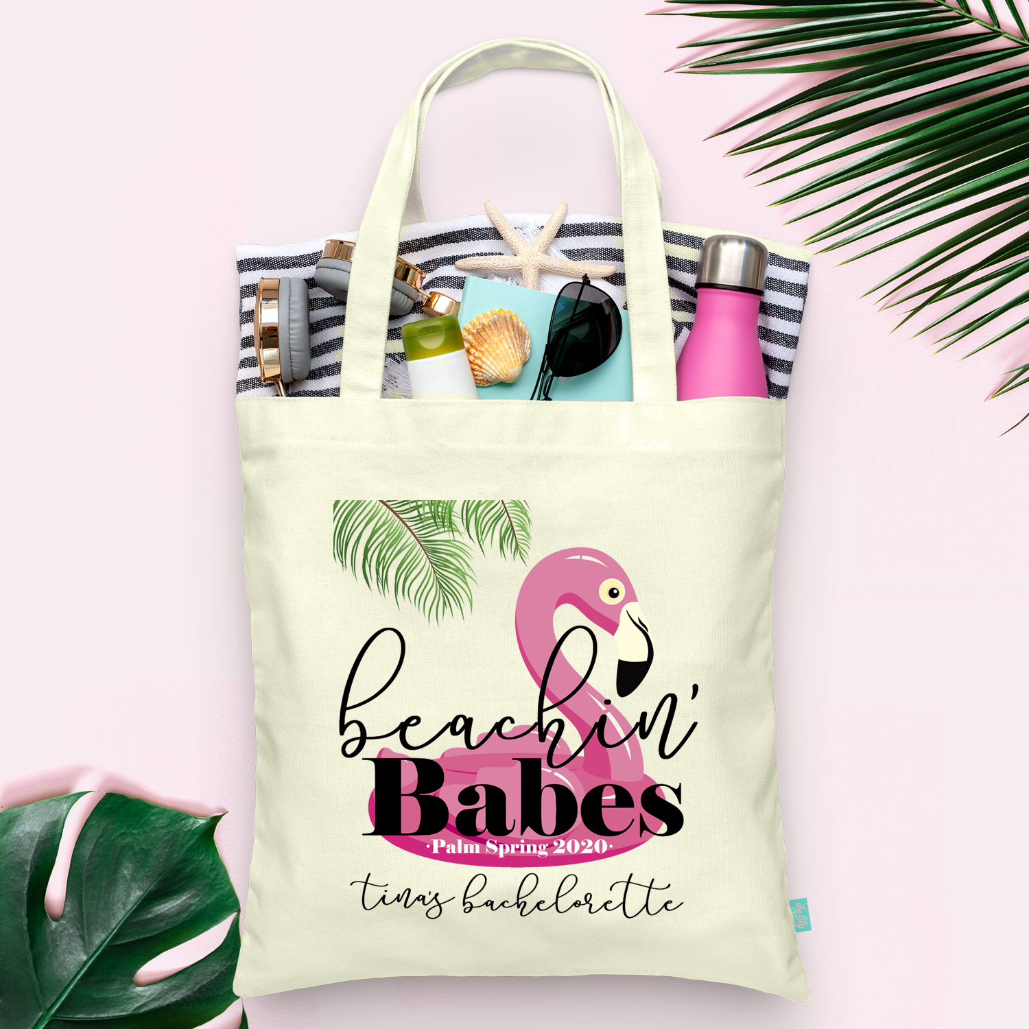 Bachelorette Party Tote Bag | Flamingo Bachelorette | Beachin' Babes