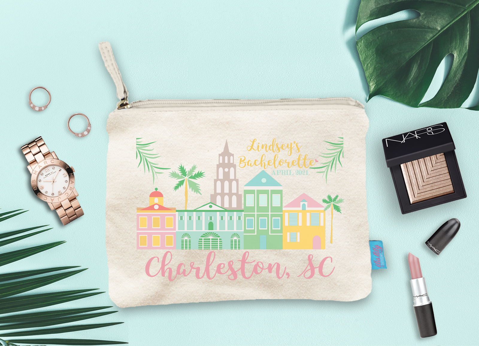 Bachelorette Party Charleston Cosmetic Makeup Bag