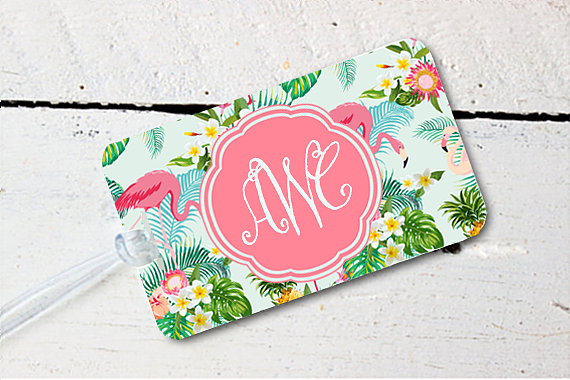 Destination Wedding Luggage Tag Favor | Flamingo Monogram