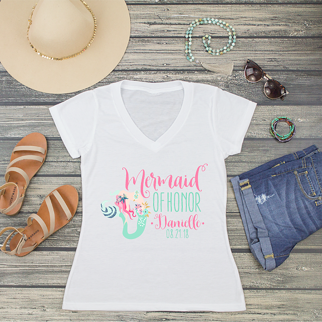 Bridal Party V-Neck T-Shirt | Personalized Bridal Party Shirts | Mermaid of  Honor