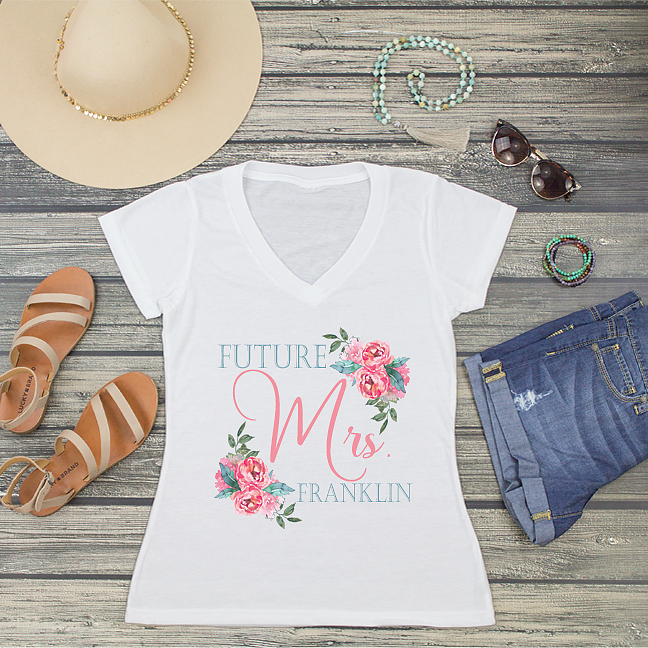 Personalized Bride V-Neck T-Shirt | Floral Future Mrs.