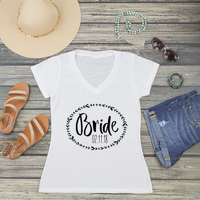 Bride Personalized V-Neck T-Shirt | Bride Wreath