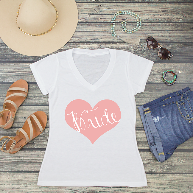 Bride V-Neck T-Shirt | Matching Bridal Party Shirts | Bride Heart