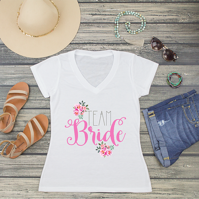 Team Bride V-Neck T-Shirt | Team Bride Floral